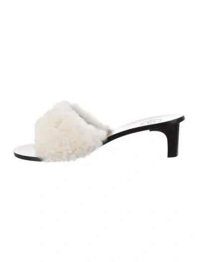 Pre-owned Atp Atelier Faux Fur Slides In Neutral