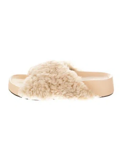 Pre-owned Atp Atelier Faux Fur Trim Slides In Neutral