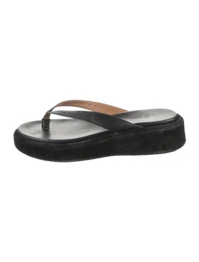 Pre-owned Atp Atelier Leather Flip Flops In Black/silver