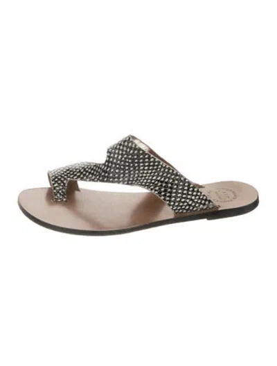 Pre-owned Atp Atelier Leather Polka Dot Print Sandals In Black