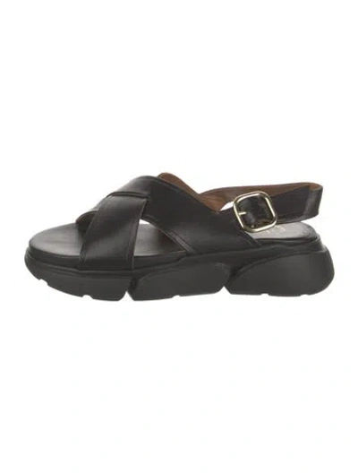 Pre-owned Atp Atelier Leather Slingback Sandals In Black