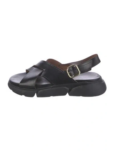 Pre-owned Atp Atelier Leather Slingback Sandals In Black