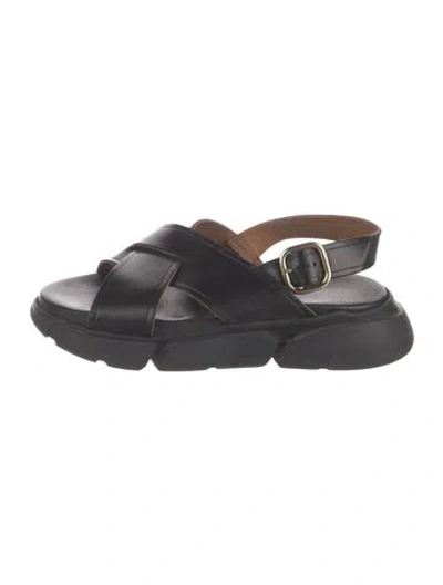 Pre-owned Atp Atelier Leather Slingback Sandals In Black