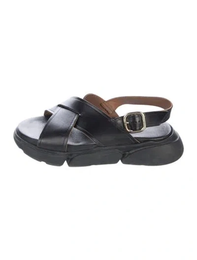 Pre-owned Atp Atelier Leather Slingback Sandals In Black/blue