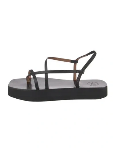 Pre-owned Atp Atelier Leather T-strap Sandals In Black