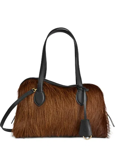 Atp Atelier Noale Long-pile Zip Shoulder Bag In Brown