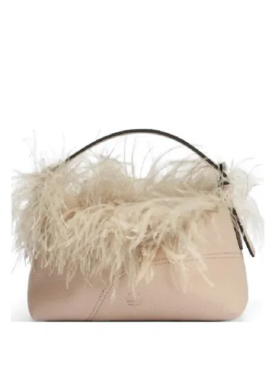 Atp Atelier Vadena Feather-trim Tote Bag In Pink