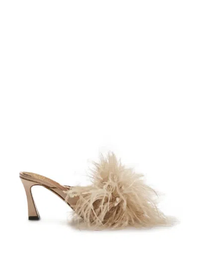 Atp Atelier Ziano Feather-trim Leather Sandals In Neutral