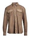 Shop At.p.co At. P.co Man Shirt Camel Size 15 Cotton In Beige