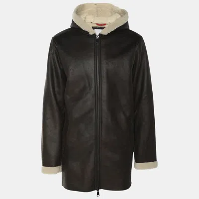 Pre-owned At.p.co Brown Faux Leather Hoodie Jacket L