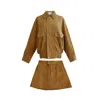 Ats The Label Remi Light Brown Suede Jacket And Skort Set