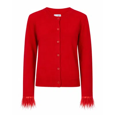 Ats The Label Women's Nemi Red Feather Trim Knit Cardigan