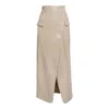 Ats The Label Women's Neutrals Beatrix Creme Faux Leather Midi Skirt In Black