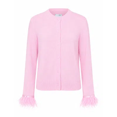 Ats The Label Women's Pink Nemi Blush Feather Trim Knit Cardigan