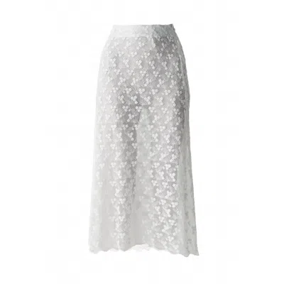 Ats The Label Women's White Floral See Thru Lace Skirt