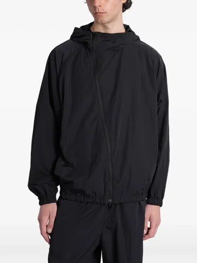 Attachment Asymmetric-zip Hooded Jacket In Black