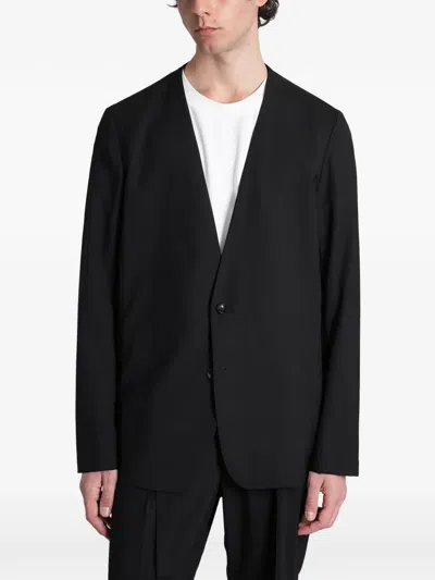 Attachment Collarless Single-breasted Jacket In Black