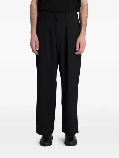 Attachment Pleated Wide-leg Trousers In Black