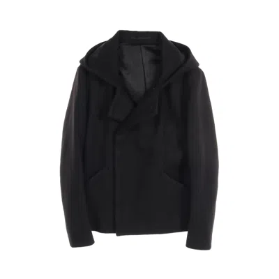 Attachment Short Coat Wool Hooded In Black