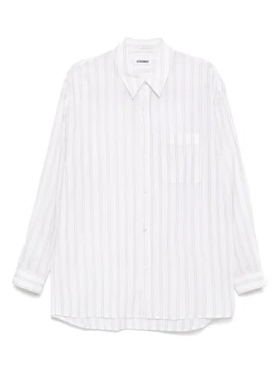 Attachment Striped Lenocloth Shirt In White