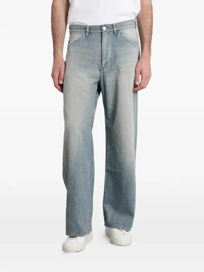 Attachment Wide-leg Faded Denim Jeans In Blue