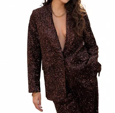 Attentif Straight Cut Sequin Blazer In Brown In Black