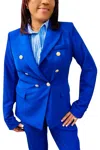 Attentif Timeless Double-breasted Button Blazer In Royal Blue In Blue
