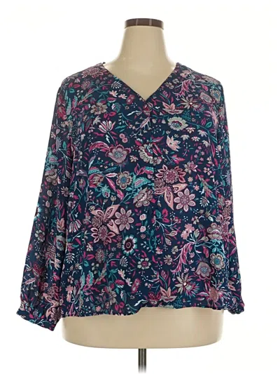 Pre-owned Attention Long Sleeve Blouse In Blue