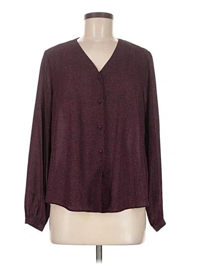 Pre-owned Attention Long Sleeve Blouse In Burgundy