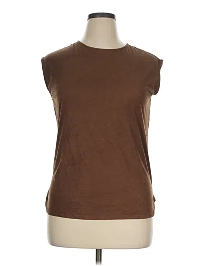 Pre-owned Attention Short Sleeve Top Brown Crew Neck Tops