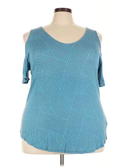 Pre-owned Attention Short Sleeve Top Teal Cold Shoulder Neckline Tops