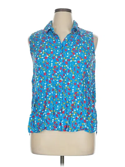 Pre-owned Attention Sleeveless Button Down Shirt In Blue