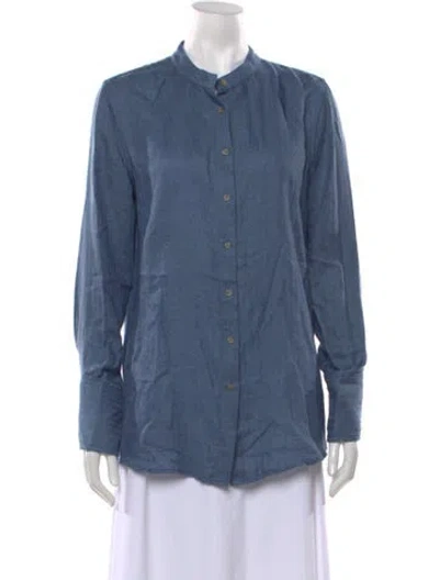 Pre-owned Attersee Cashmere Long Sleeve Button-up Top In Blue