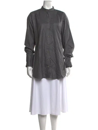Pre-owned Attersee Cashmere Long Sleeve Button-up Top In Grey