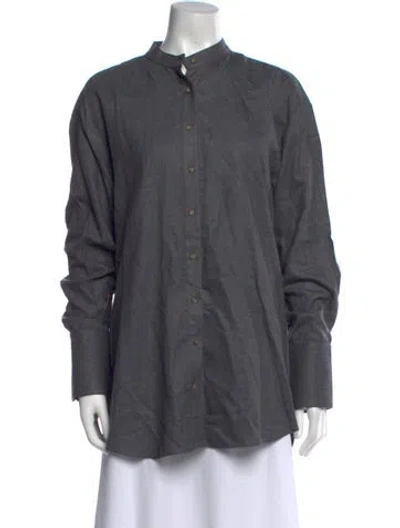 Pre-owned Attersee Cashmere Long Sleeve Button-up Top In Grey