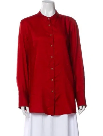 Pre-owned Attersee Cashmere Long Sleeve Button-up Top In Red