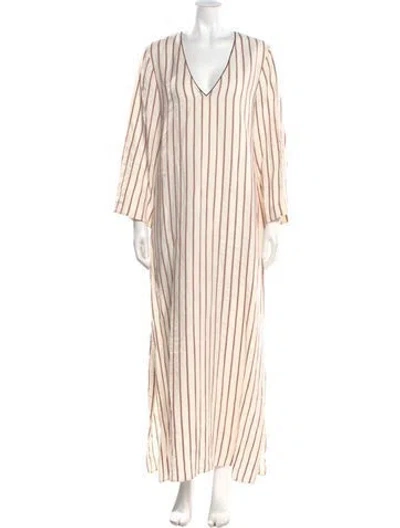 Pre-owned Attersee Linen Long Dress In Burgundy