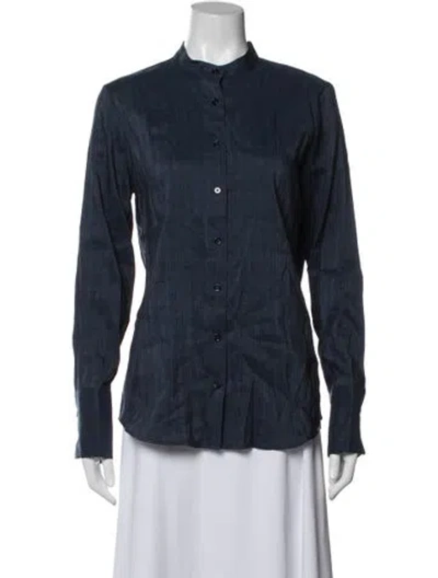 Pre-owned Attersee Linen Long Sleeve Button-up Top W/ Tags In Blue