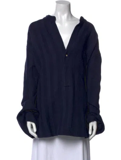 Pre-owned Attersee Linen Long Sleeve Tunic In Blue