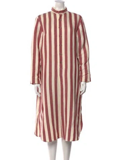 Pre-owned Attersee Linen Midi Length Dress In Burgundy