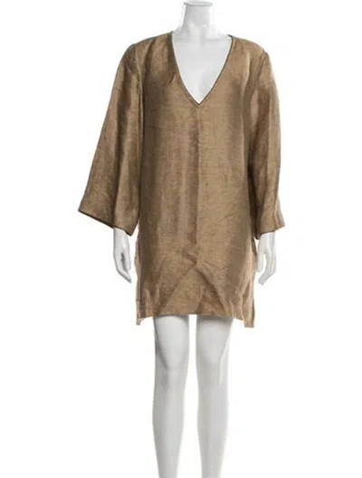 Pre-owned Attersee Linen Mini Dress In Brown