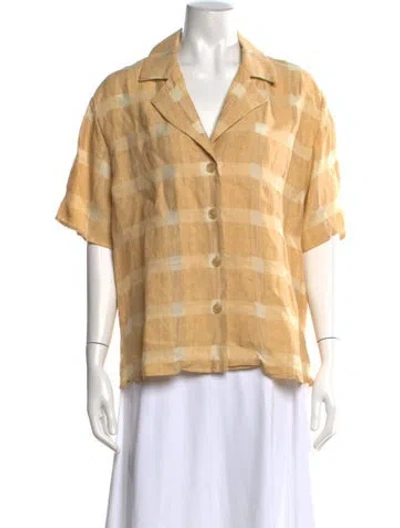 Pre-owned Attersee Linen Plaid Print Top In Neutral