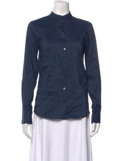 Pre-owned Attersee Linen Striped Button-up Top In Blue