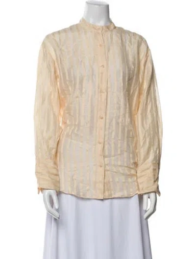 Pre-owned Attersee Linen Striped Button-up Top In Neutral