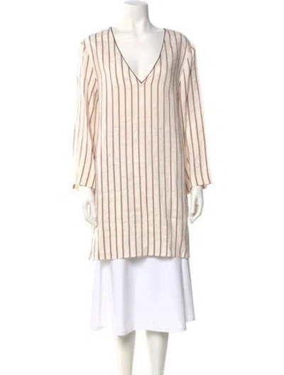 Pre-owned Attersee Linen Striped Tunic W/ Tags In Neutral