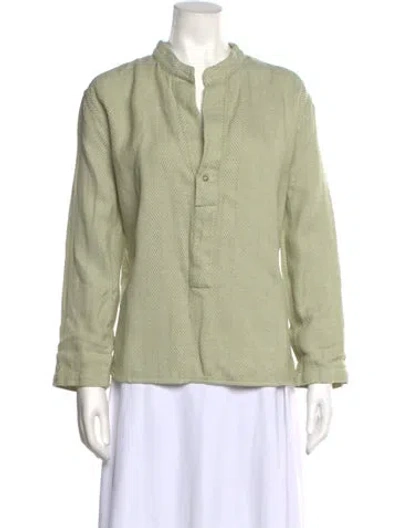 Pre-owned Attersee Linen Three-quarter Sleeve Top In Green