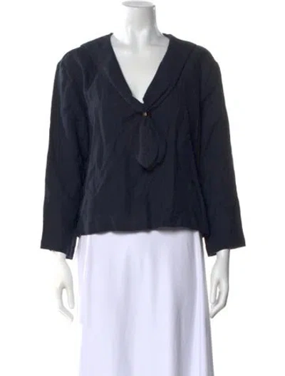 Pre-owned Attersee Linen V-neck Blouse In Blue