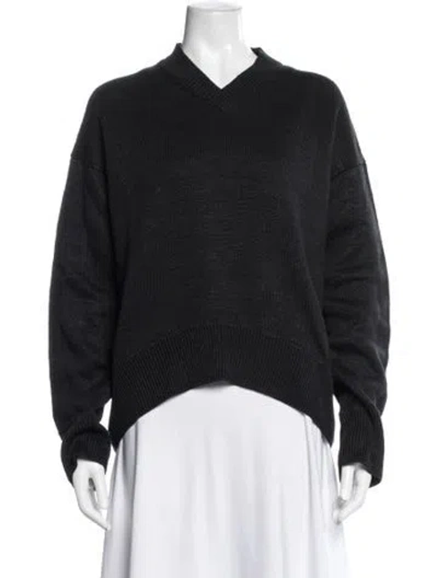 Pre-owned Attersee Linen V-neck Sweater In Black