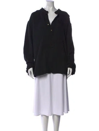 Pre-owned Attersee Linen V-neck Top In Black