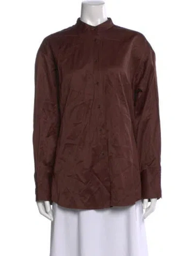 Pre-owned Attersee Long Sleeve Button-up Top In Brown